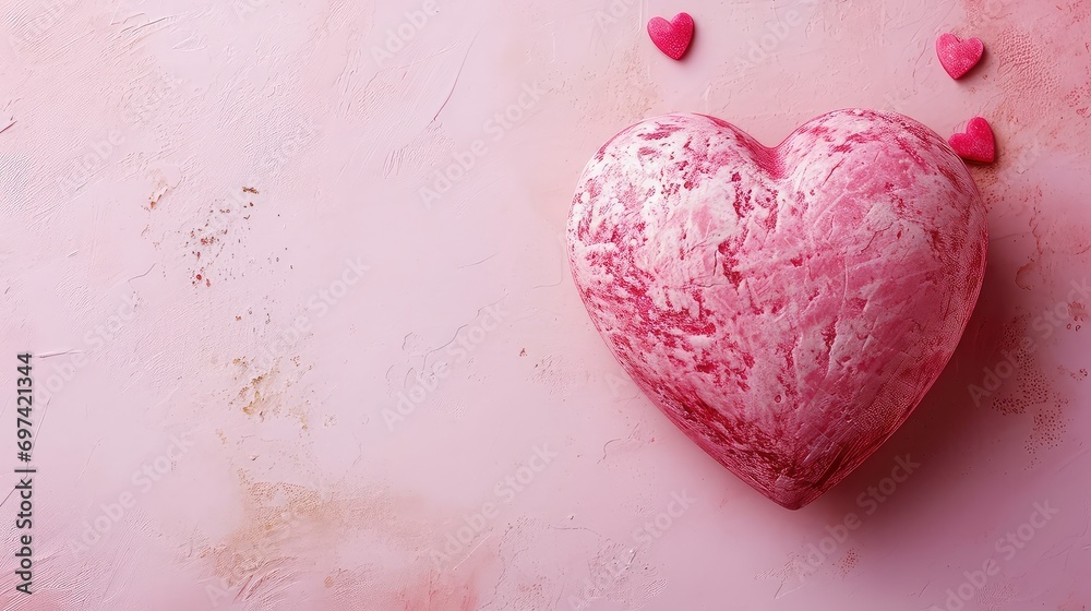 A Heart Amidst Artistic Splashes, A Symbol of Love and Passion Captured in a Vivid, Textured Pink Background