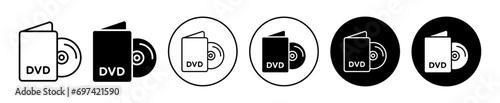 DVD icon. Digital versatile disc to store data information in video audio digital format. Blank plastic dvd cover or cd rom memory in computer logo vector. music cd or dvd record for backup case  photo