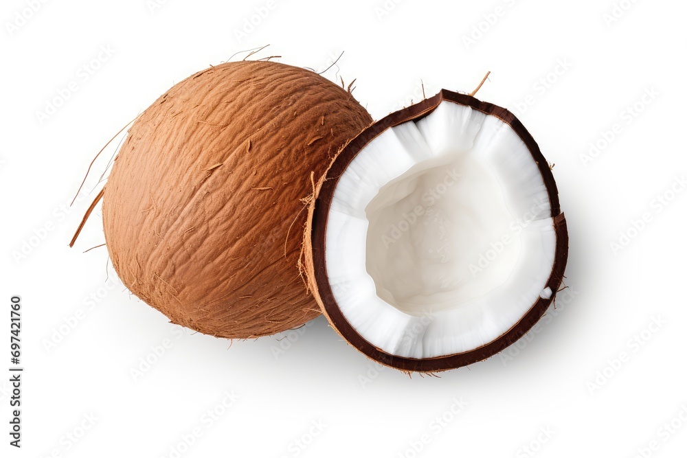 Coconut Half Isolated, Fresh Brown Cocos Cut on White background, Sweet Coco Nut Halves Coconut Half Isolated, Fresh Brown Cocos Cut on White background, Sweet Coco Nut Halves