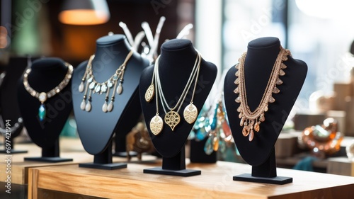 Elegant jewelry display with various necklaces