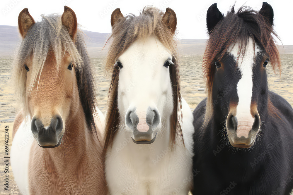 Wild living horses find respite and nourishment in a grassy oasis, their natural sanctuary in the midst of the wildernes Wild living horses find respite and nourishment in a grassy oasis, their natural sanctuary in the midst of the wildernes