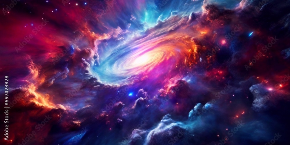 realistic abstract colorful space background with colorful clouds covering supernova and nebula in milky way galaxy close up 8k clouds
