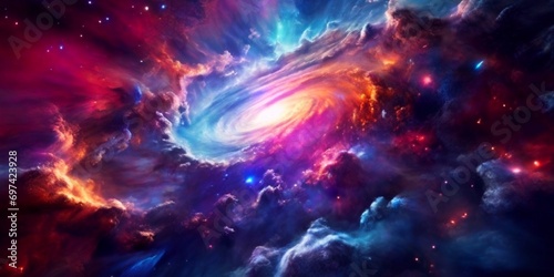 realistic abstract colorful space background with colorful clouds covering supernova and nebula in milky way galaxy close up 8k clouds