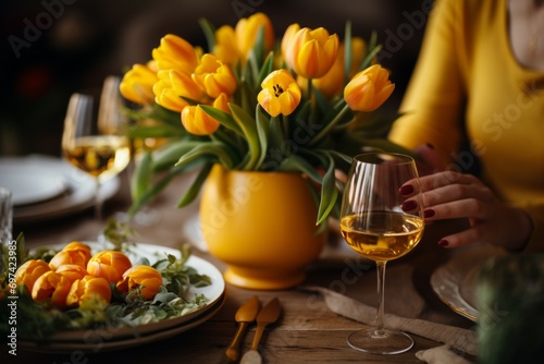 Easter spring flowers. Background with selective focus and copy space