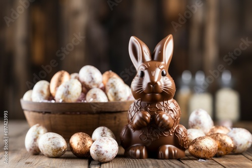 Easter chocolate. Background with selective focus with copy space