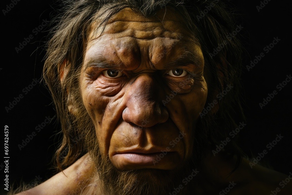 Neanderthal visage with piercing gaze