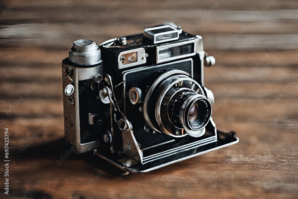 Black and Silver Film Camera on Brown Wooden Surface 