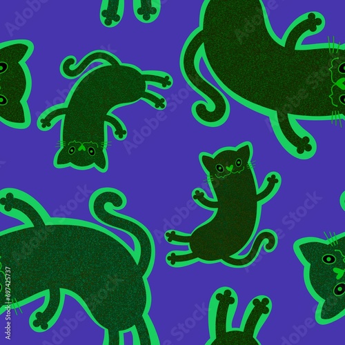 Halloween animals seamless cats pattern for wrapping paper and fabrics and linens and kids clothes print