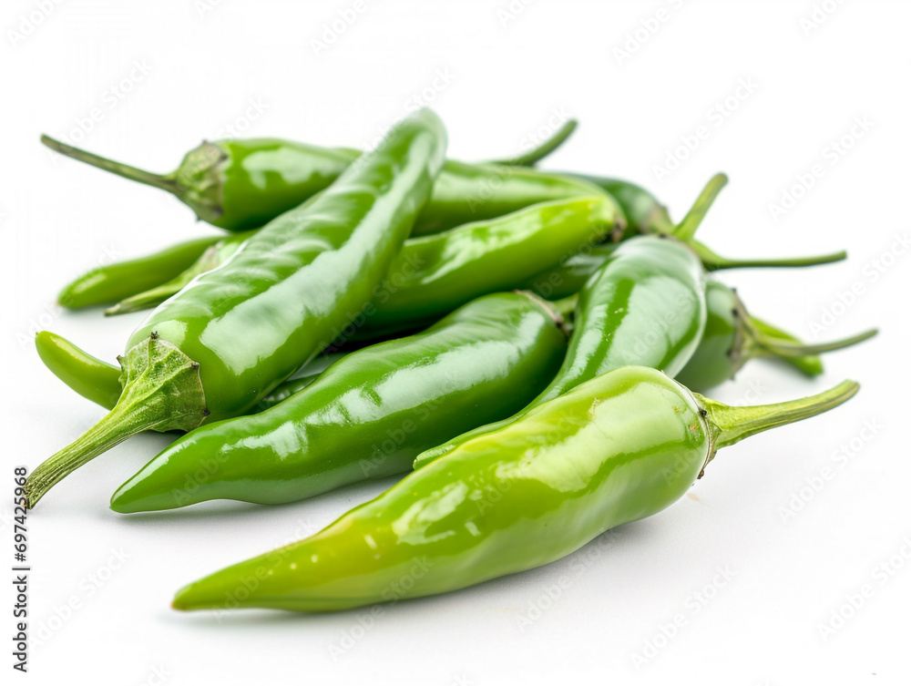 Green hot chili pepper isolated on a white background Green hot chili pepper isolated on a white background