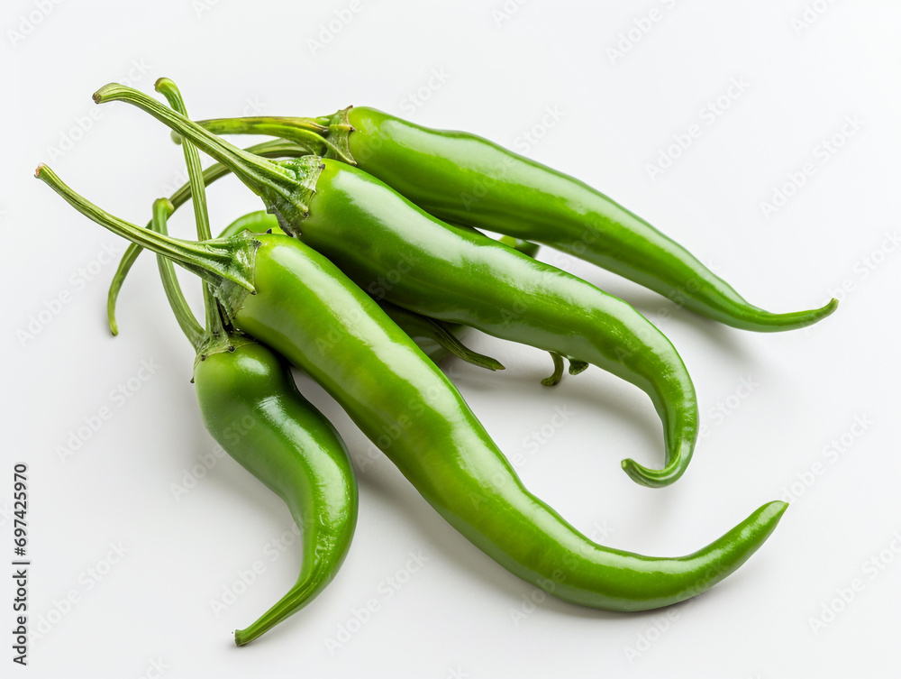 Green hot chili pepper isolated on a white background Green hot chili pepper isolated on a white background