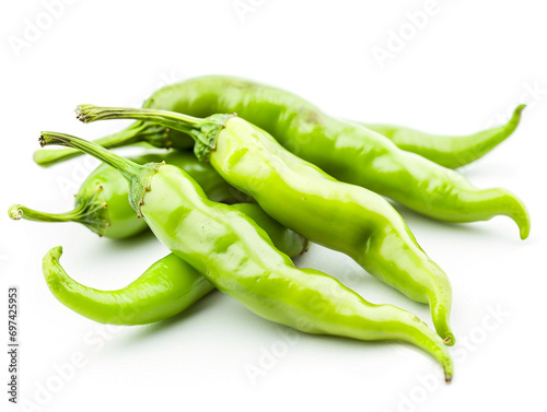 Green hot chili pepper isolated on a white background