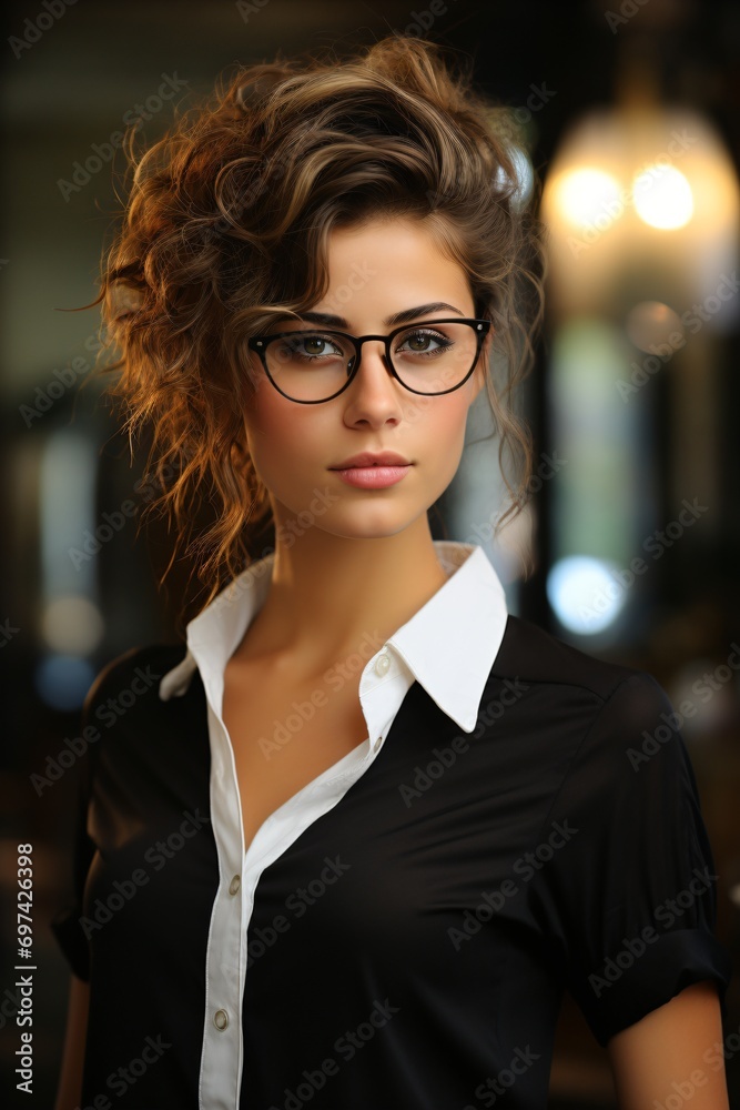 portrait of a young modern female teacher with glasses portrait of a young modern female teacher with glasses
