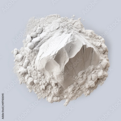 Grey Powder of Gypsum, Clay or Diatomite Isolated, Powdered Calcium or Plaster photo