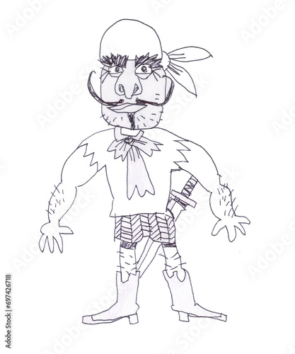 Wallpaper Mural Pirate character, comic hero. Funny robber. Ink sketch. Torontodigital.ca