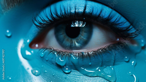 Blue monday, sad, cry, tears. depressing days of the year, post-holiday blues, bad weather, debt, and low motivation, feel down or gloomy. banner, background, copy space, greeting card. photo