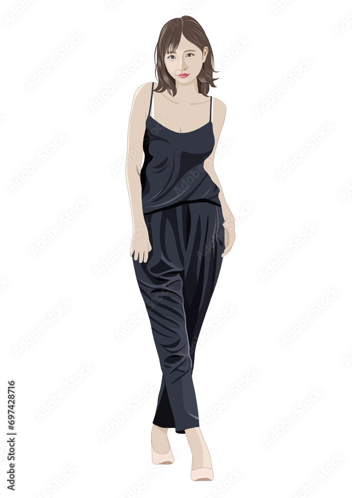 ポーズをとって微笑む若い女性イラスト ポーズをとって微笑む若い女性イラスト