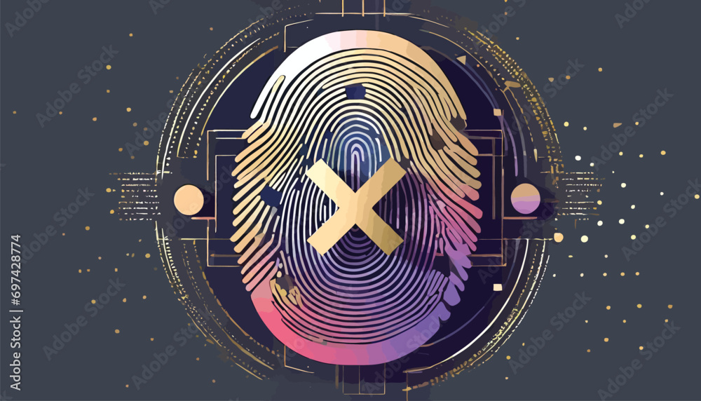 3D Fingerprint icon with cross mark. Something wrong. Fingerprint