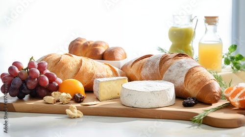 Delightful continental breakfast featuring flaky pastries, buttery croissants, assorted cheeses and fresh fruits. An exquisite morning feast that satisfies diverse cravings.
