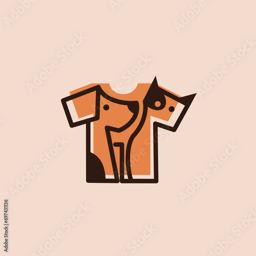 cute dog and cat forming the shape of a tee shirt logo
