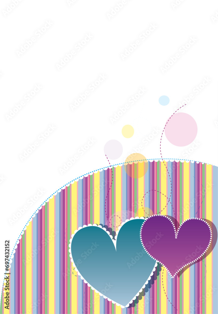 Stripes background page colorful illustration greeting card for Valentine's day, gift card