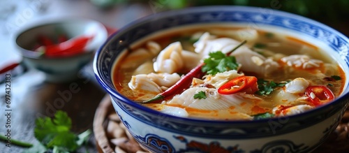 Conch meat soup cooked with fish maw photo