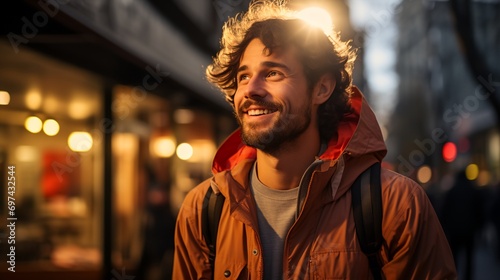 A young smiling man on a city street © progressman