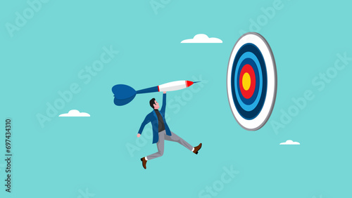 businessman throwing darts at a dart board concept vector illustration, business target or goal concept, business success illustration, tenacity in business strategy concept illustration