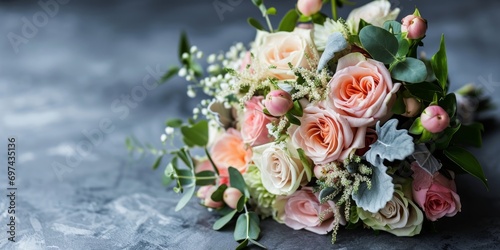 romantic bouquet, wedding bliss, copyspace, banner, Generative AI © avrezn
