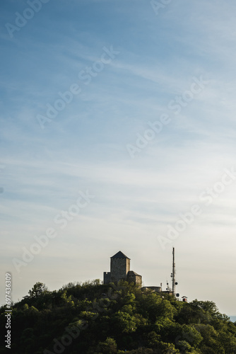 Medieval hilltop fortress above the town of Vr  ac in Vojvodina  Serbia