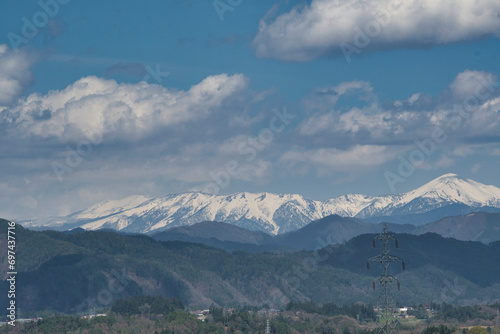 A view of the Northern Alps from Takayama city. Hida-Takayama Japan 