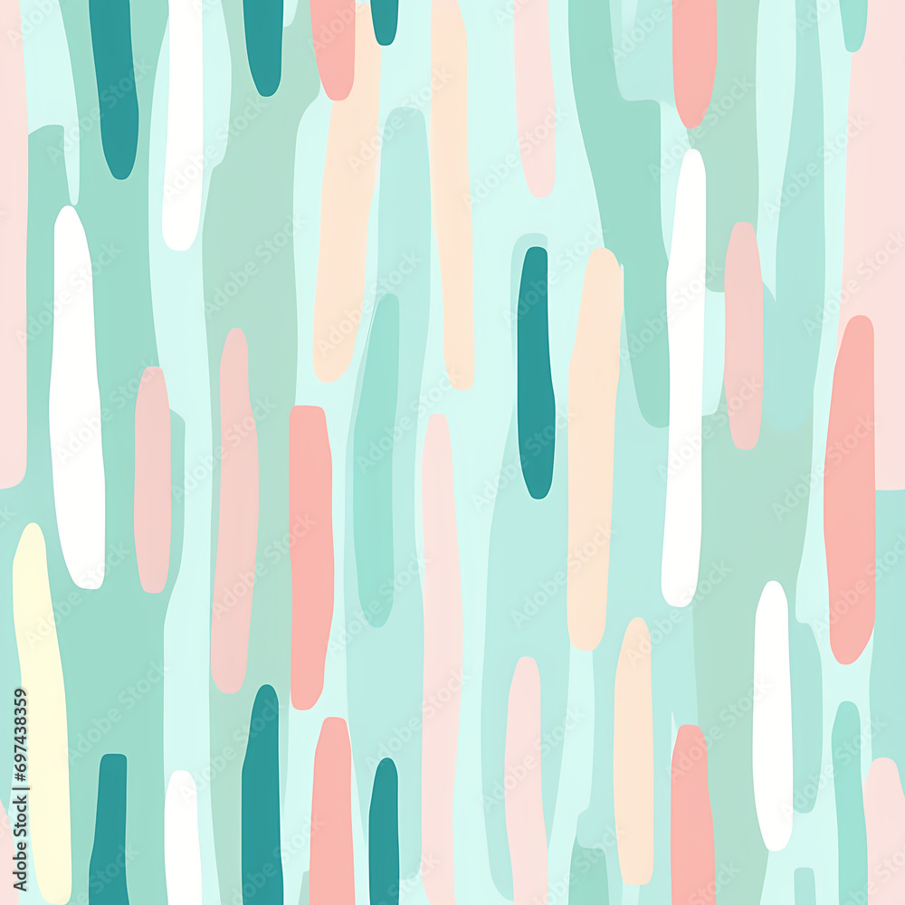 Abstract seamless pattern with hand drawn vertical stripes in pastel green, turquoise, pink colors on white background. Repeating pattern for background, graphic design, print