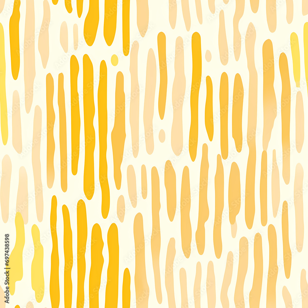 Abstract seamless pattern with wavy vertical flat brushstrokes in pastel yellow colors on white background. Repeating pattern for background, graphic design, print, interior, packaging paper