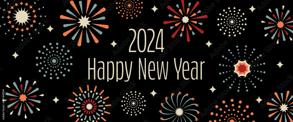 2024 Happy New Year Schriftzug in englischer Sprache Frohes neues