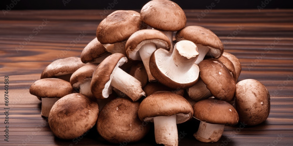 Fresh Shiitake Mushrooms, Raw Shitake Pile, Healthy Organic Asian Fungi