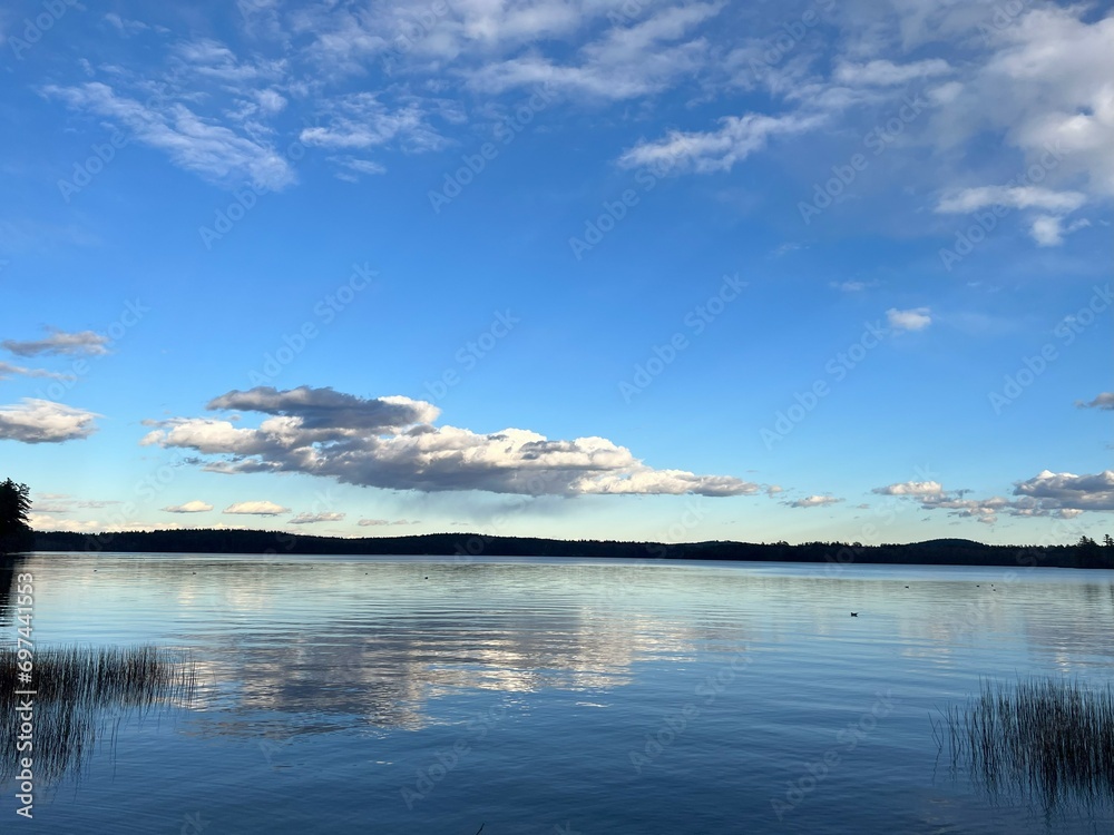 Tranquil Lake Reflections: Clouds Mirrored on the Water's Surface
