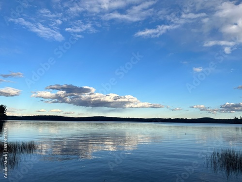 Tranquil Lake Reflections  Clouds Mirrored on the Water s Surface