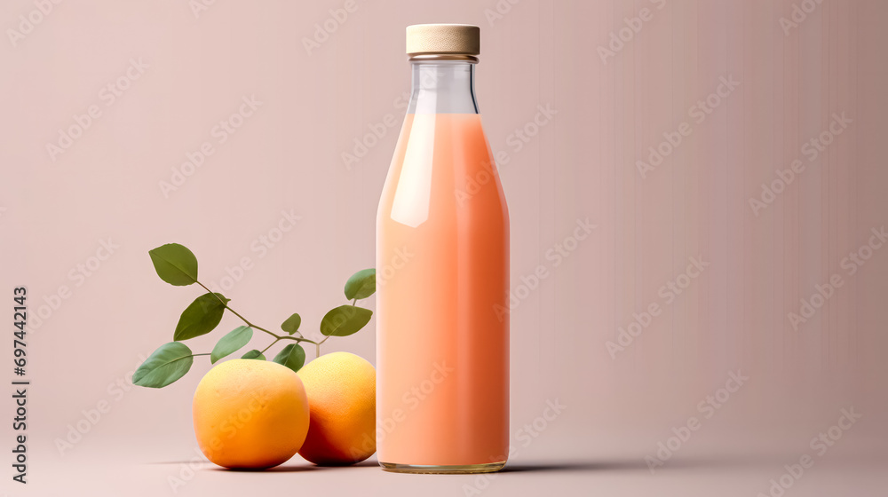 Juice in a bottle on a delicate background. Juice in a bottle on a delicate background.