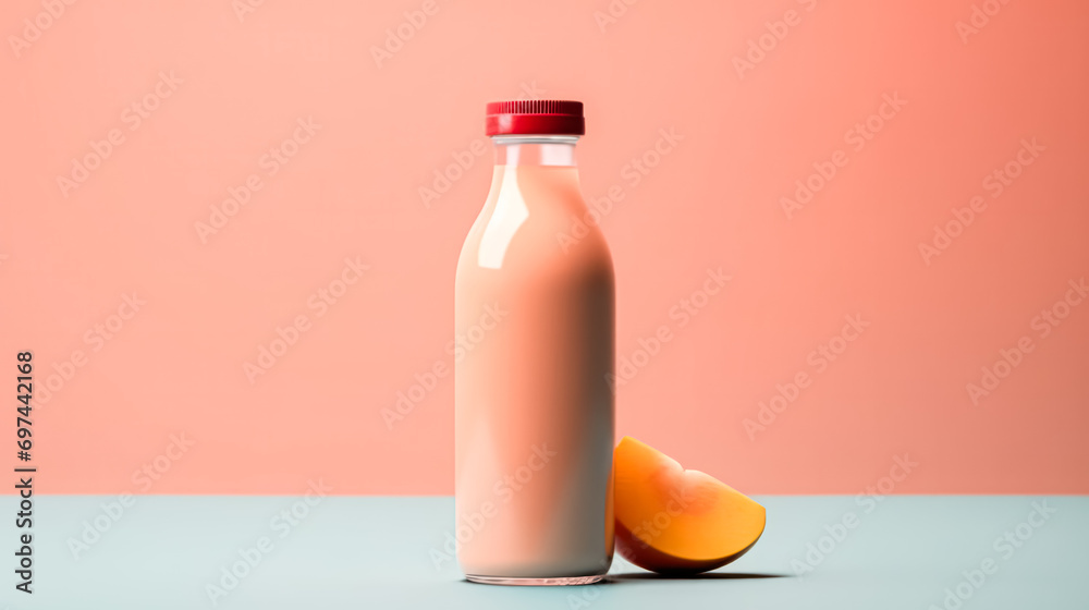 Juice in a bottle on a delicate background. Juice in a bottle on a delicate background.