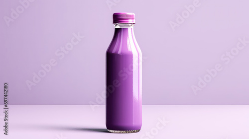 Berry smoothie in a bottle on a lush purple backdrop.
