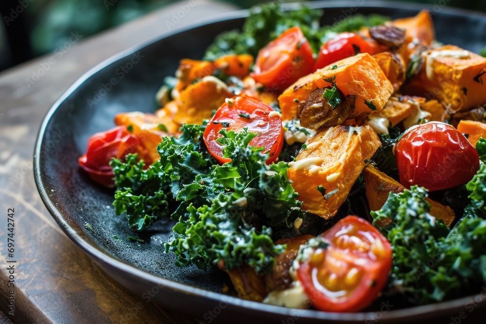 Wholesome Bliss: Elevate Your Plate with a Fresh and Vibrant Roasted Sweet Potato and Kale Salad, Tossed in a Creamy Lemon-Tahini Dressing—A Delicious Journey of Balanced Flavors and Healthy Goodness. Wholesome Bliss: Elevate Your Plate with a Fresh and Vibrant Roasted Sweet Potato and Kale Salad, Tossed in a Creamy Lemon-Tahini Dressing—A Delicious Journey of Balanced Flavors and Healthy Goodness.