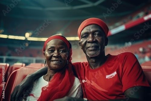 Old couple watching olympic games 2024 in Paris stadium