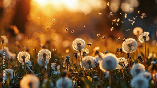 Field of Dandelions Dancing in the Wind