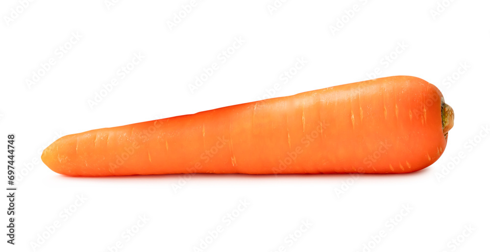 Front side view of beautiful orange carrot isolated on white background with clipping path and shadow in png file format Front side view of beautiful orange carrot isolated on white background with clipping path and shadow in png file format