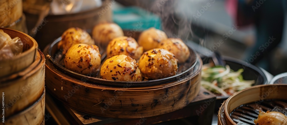 Local street food in Hong Kong includes Chinese tea eggs.