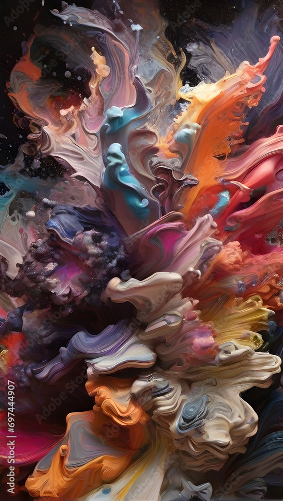 abstract background of colored paint splashes in the form of waves