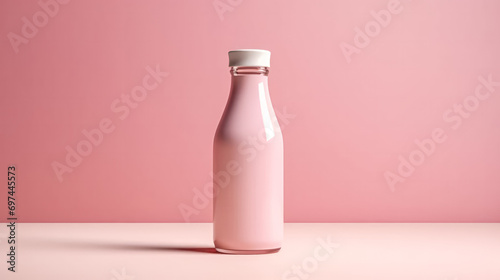 Strawberry milk on a pink background
