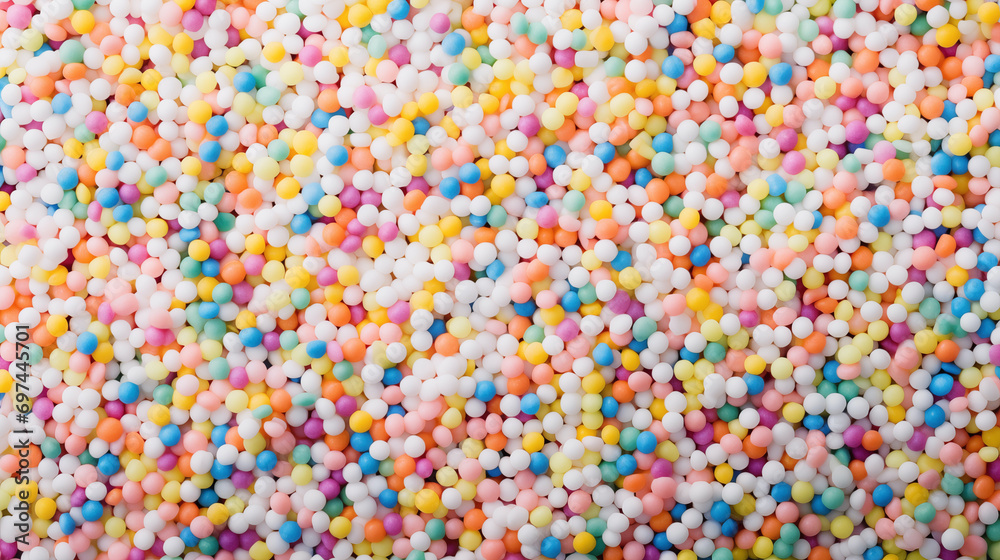 colorful tiny dessert candy topping; rainbow sprinkle dots background - obrazy, fototapety, plakaty 