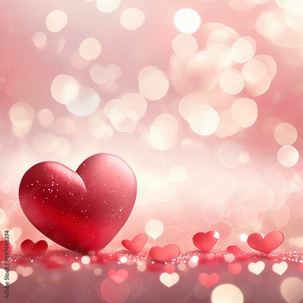 Valentine's day, light festive background with hearts and bokeh