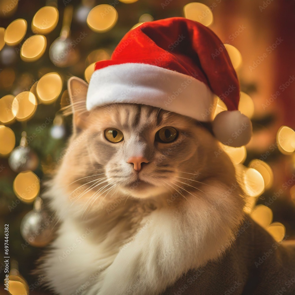 Whiskered Holiday Elegance: Himalayan Cat Celebrates the Season with Santa's Hat