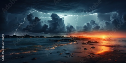 Coastal Thunderstorm in the night sky